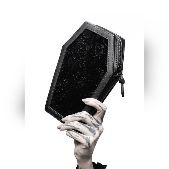 Killstar Vampire's Kiss Coffin Wallet Cross Zipper Bat Velvet Rose Goth Punk Zip - Picture 3 of 5